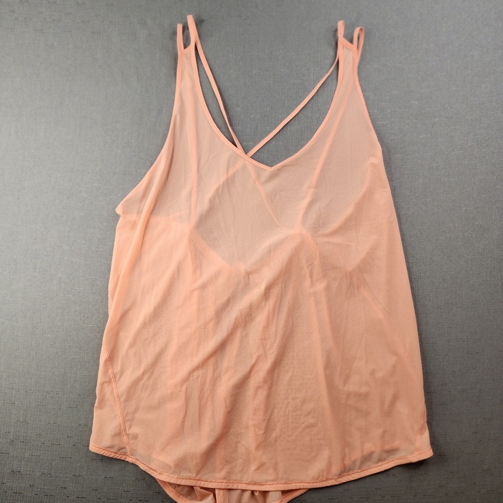 Lululemon Cinch It Up Flowy Mesh Tank Top Size 10 Coral Pink Strappy Back